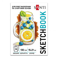 Скетчбук (альбом для скетч-маркеров) SANTI Fresh А5, 30 листов, склейка, 130г/м2 (743211)