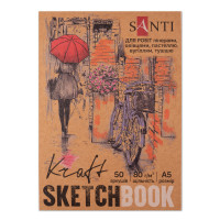 Скетчбук SANTI для графіки з крафт папером A5 15x21см 50 арк. склейка 80г/м2 (743247)