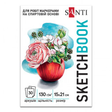 Скетчбук (альбом для скетч-маркеров) SANTI Blossom А5, 30 листов, склейка, 130г/м2 (743213)