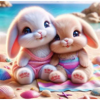 Алмазна мозаїка Зайчики на пляжі 20*20см Dreamtoys (S10232)