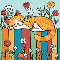 Картина за номерами Котик на паркані art_selena_ua 25х25 Ідейка (KHO1232)