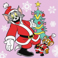 Картина за номерами Tom and Jerry: біля ялинки 25х25 Ідейка (KHO6858)