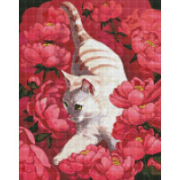 Алмазна мозаїка Котик у півоніях ©Kira Corporal 40х50 Идейка (AMO7258)