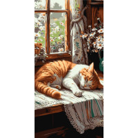 Картина за номерами Рудий котик в ромашках 40х80 см Origami (LW5163)