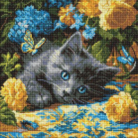 Алмазна мозаїка Кошеня блакитнооке 40х40 Ідейка (AMO8340)