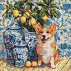 Алмазна мозаїка Коргі та лимони art_selena_ua 40х40 Ідейка (AMO20217)