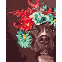 Картина по номерам Собака в цветочном венке стаффорд 40*50 (LW3047)