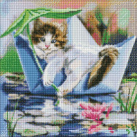 Алмазная мозаика Кошачий релакс летом котенок 40х40 на подрамнике Идейка (AMO7480)