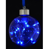 Шар d-8 см синий с LED-нитью 12 лампочек синие серебрян. провод. код: 972721
