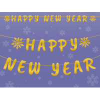 Гірлянда-розтяжка пап. Novogod'ko Happy New Year 14 елементів 3м золото (974710)
