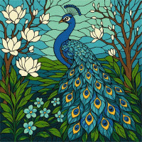 Картина за номерами Вітраж. Павич в магнолії art_selena_ua 30х30 Ідейка (KHO6810)