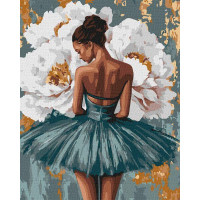 Картина за номерами Балерина з білими півоніями з фарбами металік art_selena_ua 40х50 Ідейка (KHO8663)