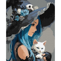 Картина за номерами Дівчина з білим котом 40х50 Ідейка (KHO8688)