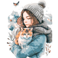 Картина по номерам Девушка с котиком зимой 40*50 см Оригами 31510 (LW31510)