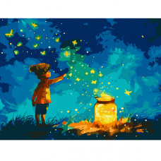Картина за номерами Хлопчик і світлячки 40*50см LED підсвітка Santi (955096)