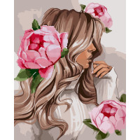 Картина за номерами c алмазной мозайкой Девушка з розовыми пионами 40*50 см. SANTI (954675)