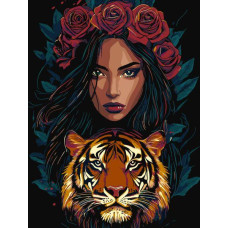 Картина за номерами Хижацький погляд з фарбами металік extra art_selena_ua 30х40 Ідейка (KHO8481)