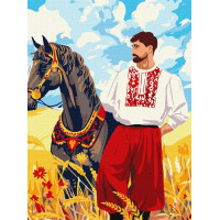 Картина за номерами патріотична Козак у полі 30х40 см Ідейка (KHO8467)