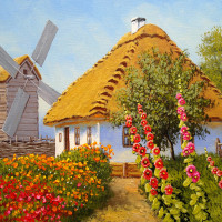 Алмазная мозаика Цветущее село 40*40см на подрамнике Santi (954319)