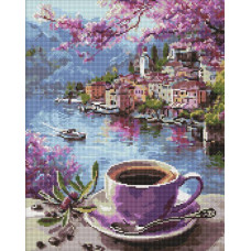 Алмазна мозаїка Кава у фіолетових тонах art_selena_ua 40х50 Ідейка (AMO20286)