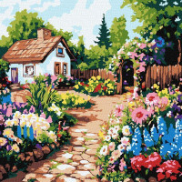 Картина за номерами Квіти біля хатини art_selena_ua 30х30 Ідейка (KHO6382)