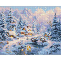 Алмазна мозаїка Зимовий затишок серед гір art_selena_ua 40х50 Ідейка (AMO20001)