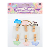 Набор прищепок деревянных декоративных Santi Cute clouds 3.5см 6шт/уп код: 742140