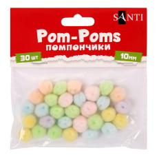 Помпони SANTI пастельні кольори асорті акрил d 10мм 30шт/уп (955452)